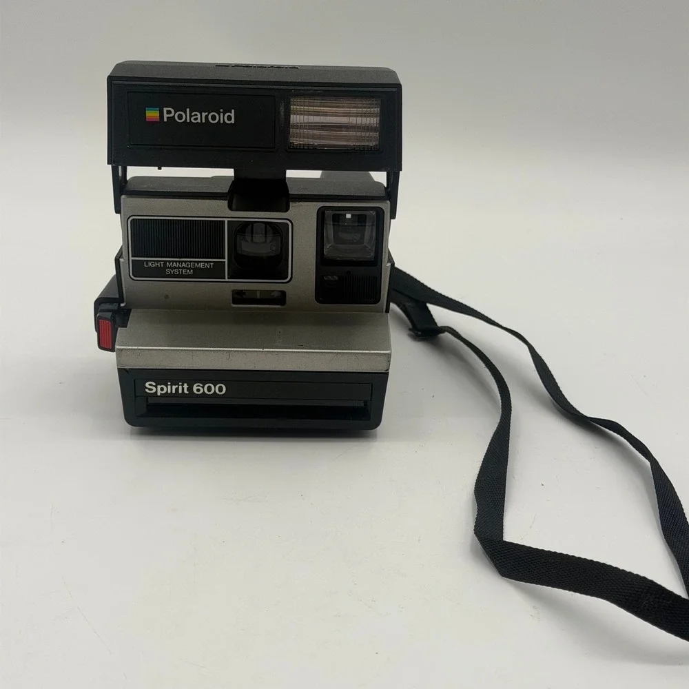 Polaroid Spirit 600 Vintage Instant Film Camera Black Silver Built-in Flash